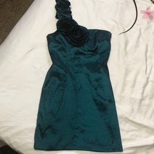 Teal one shoulder mini dress